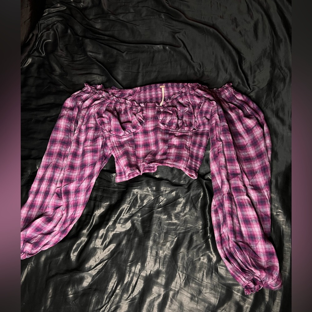 Free people flannel long sleeve milkmaid style blouse